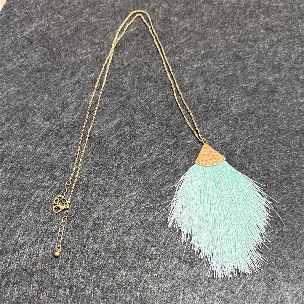 Gold Chain Mint Tassel Pendant Necklace - Unbranded